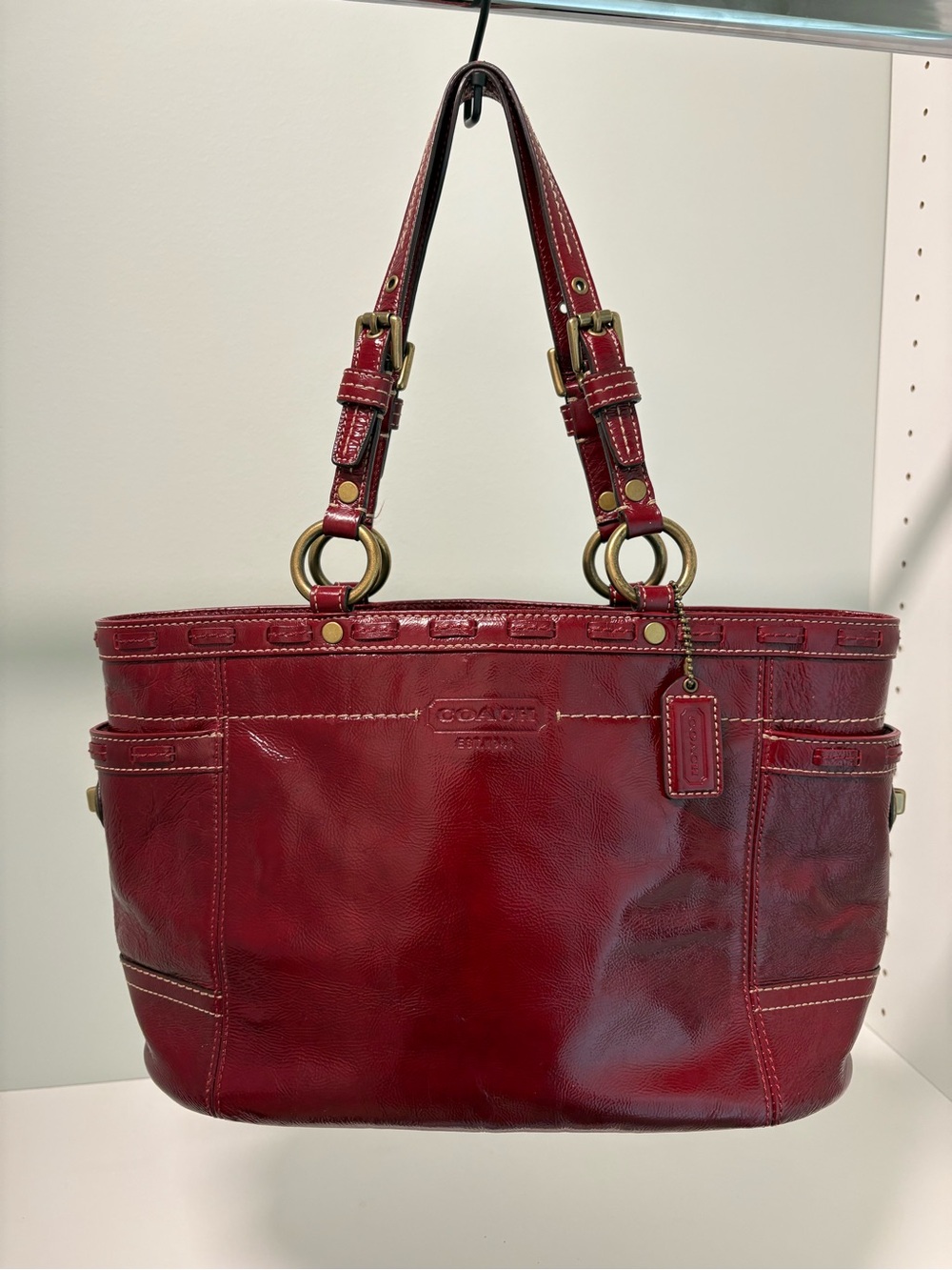 Coach 11500 Gallery East West Patent Leather Red Tote Bag